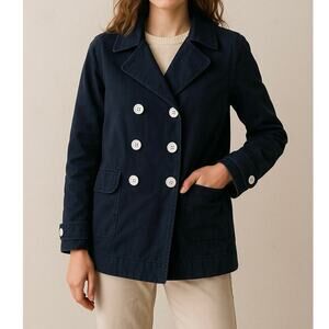 J.Crew Navy Double-Breasted Cotton Peacoat size 10 Preppy Coastal Fall Jacket